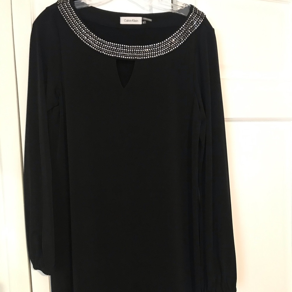 Calvin Klein Rhinestone collar black dress
